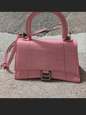 Balenciaga Paper Mini Croc-Embossed Top Handle Bag in Pink